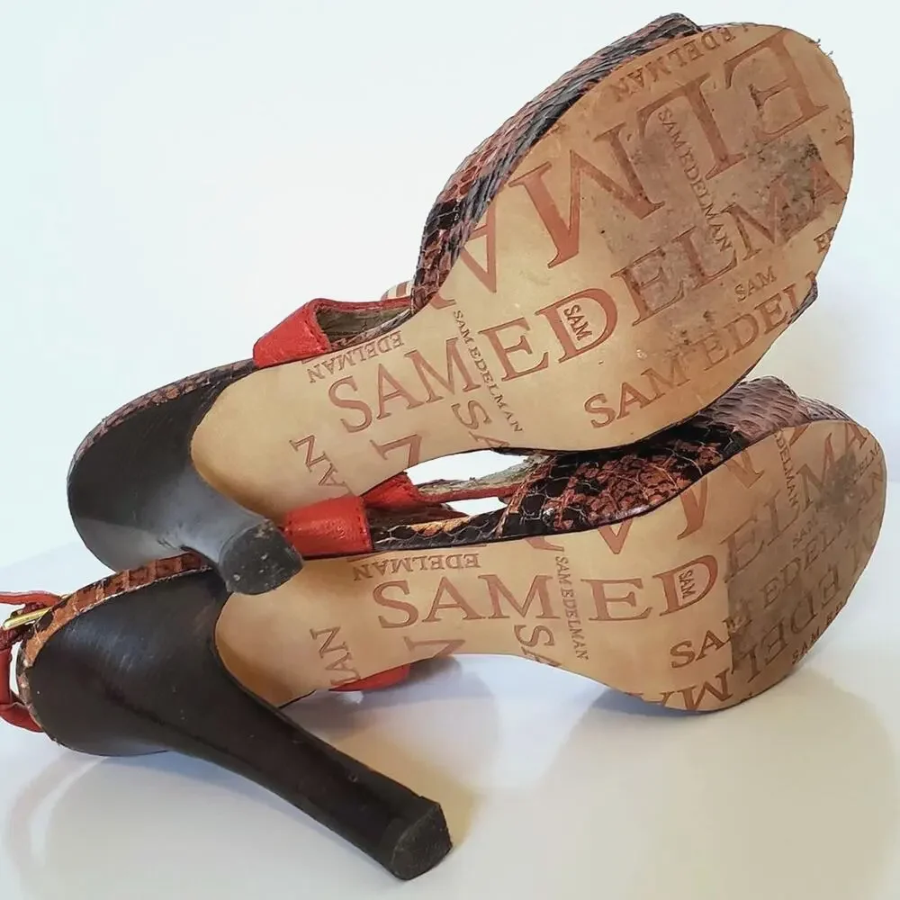 Sam Edelman Oceana Sandals 6.5 Leather Snakeskin Beaded Sling Back Shoes
